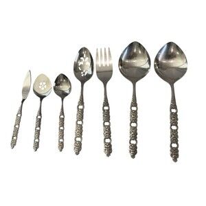 Oneida Community Stainless Serving Utensils Silverware Set 7 Spoon Knife Vintage